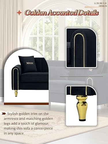 Miniatura 7 de ANTTYBALE Sofá de mediados de siglo moderno con botones copetudos de terciopelo para sala de estar, sofá biplaza con patas de metal dorado