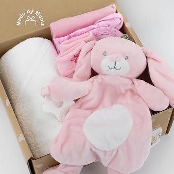 Baby Box Shop 6 Newborn Baby Essentials Ideal Baby Shower Gifts and Christening Gifts for Girls Includes Baby Blanket Pink Hooded Baby Towel Muslin Cloth Bodysuit Bib and Socks