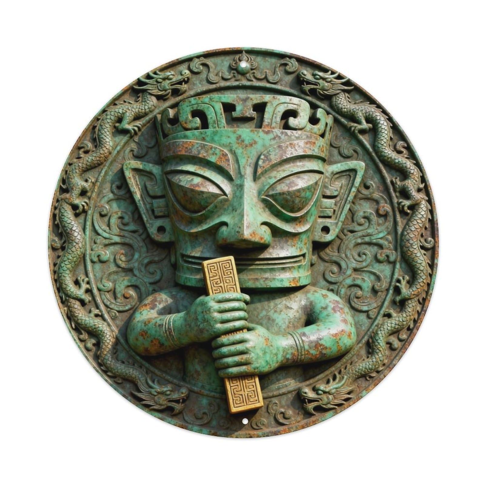 Sanxing Mask Jade Mace Metal Tin Sign Plaque