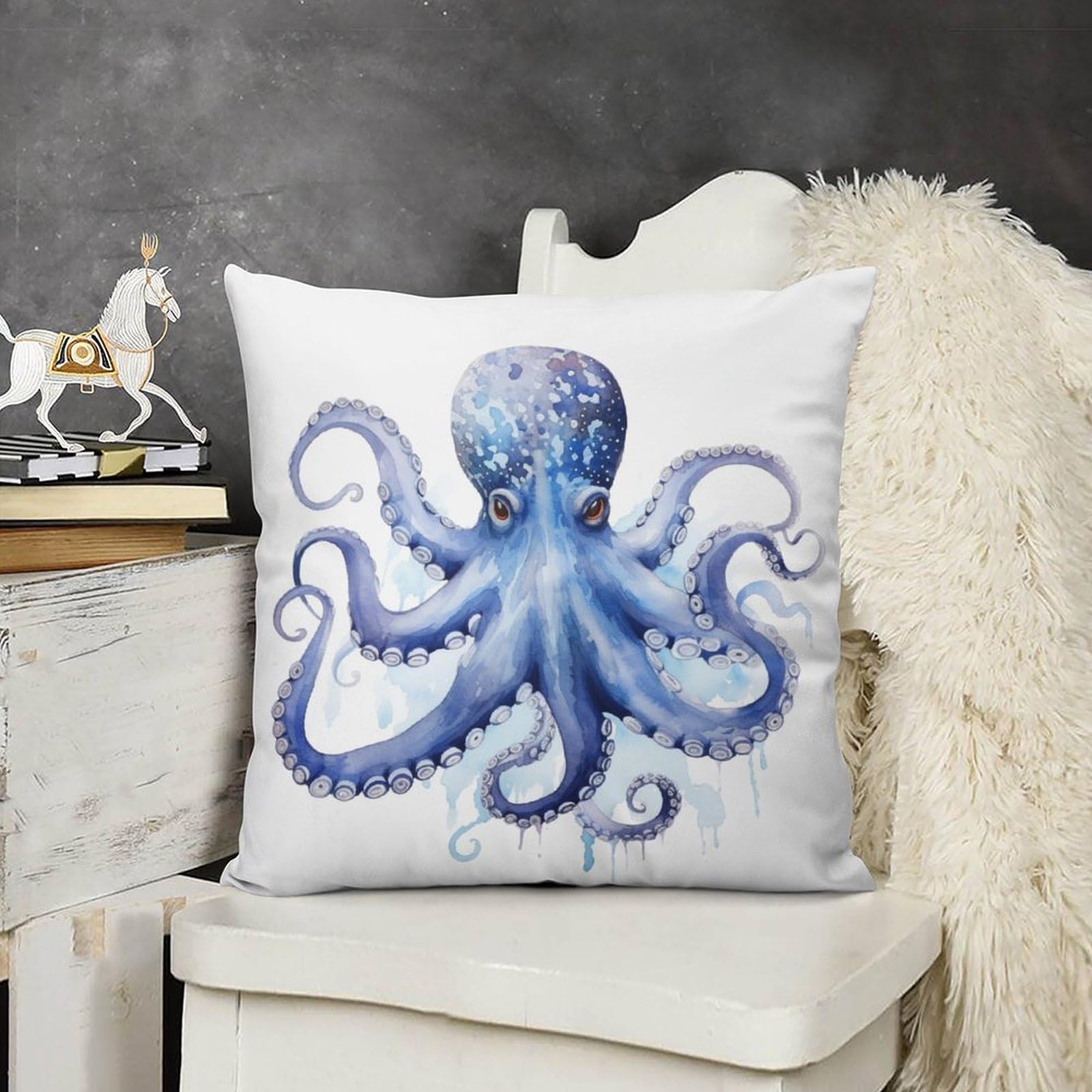 HighonHi Outdoor Pillows for Patio Furniture 20 "x20 Octopus Blue Watercolor Outdoor Sofa Cushion Cover Modern Decor Nautical Style Pillow Covers for
