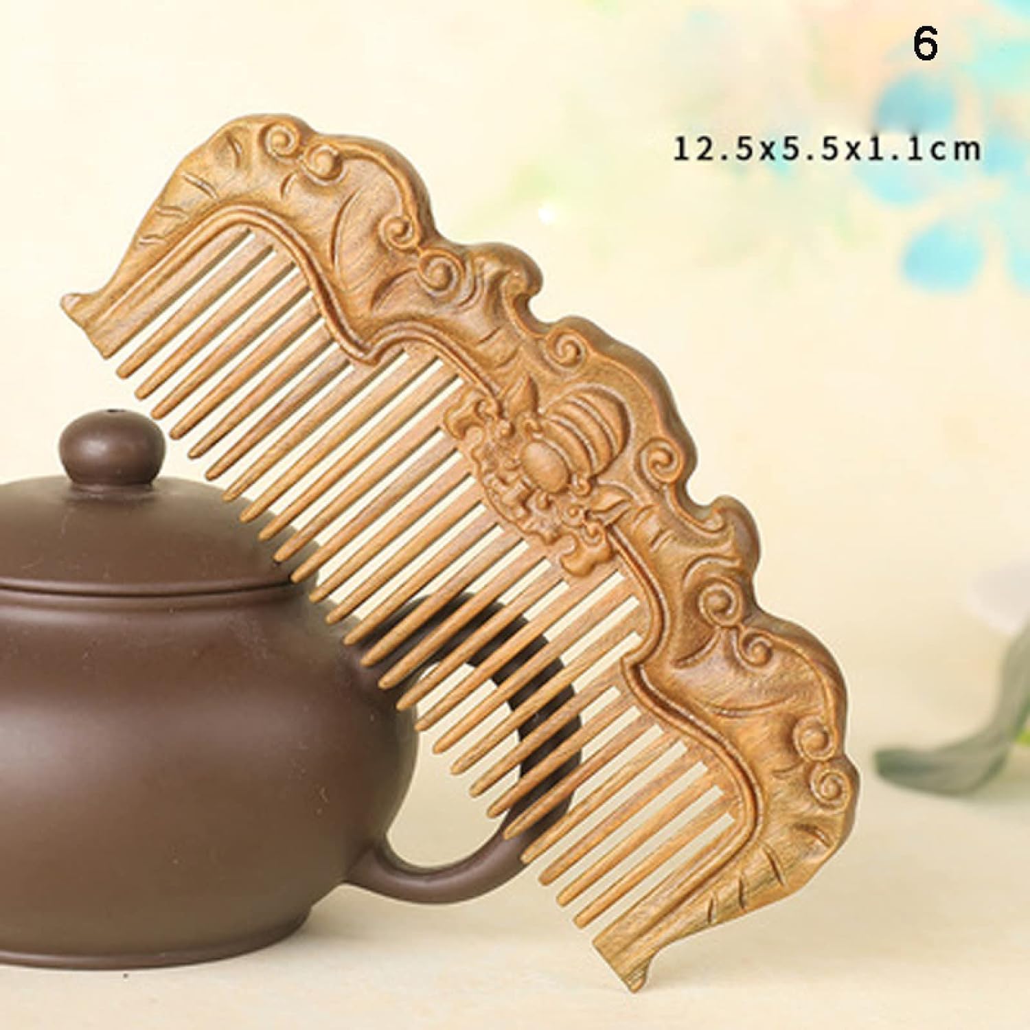 grzebień, grzebień z szerokimi zębami do loków, Hand carved Sandalwood Craft Comb Natural Green Sandalwood Embossed Wooden Comb Wooden Comb Gift,07 (Color : 7)