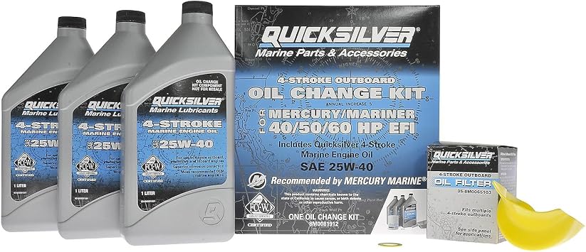 Quicksilver 4-Stroke Oil Change Kit for Mercury Outboard Engines 15, 20, 25, 30, 40, 50, 60, 75, 90, 115, 150, 175, 200, 225, 250, 300, 350, 400 HP