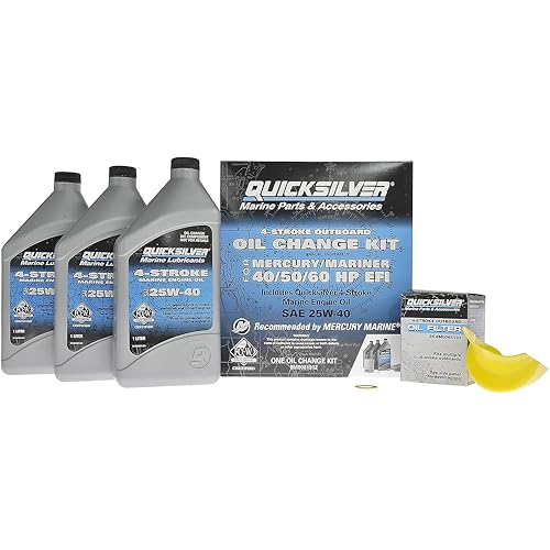 Quicksilver 4-Stroke Oil Change Kit – for Mercury Outboard Engines – 15, 20, 25, 30, 40, 50, 60, 75, 90, 115, 150, 175, 200, 225, 250, 300, 350, 400 HP