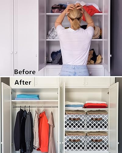 Miniatura 3 de Cesta de almacenamiento gris degradado para organizar estantes, cajas de almacenamiento plegables con asa, gris moderno geométrico arte abstracto