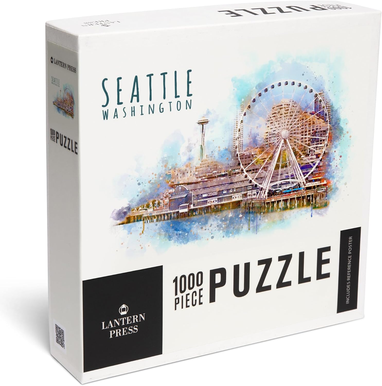 Seattle Skyline, Ferris Wheel, Watercolor (1000 Piece Puzzle, Challenging Jigsaw Puzzle for Adults, Made in USA)
