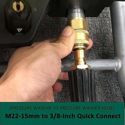 Miniatura 10 de STYDDI Adaptadores de lavadora a presión de conexión rápida, manguera de lavado eléctrico de latón de liberación rápida, rosca M22-0.551 in