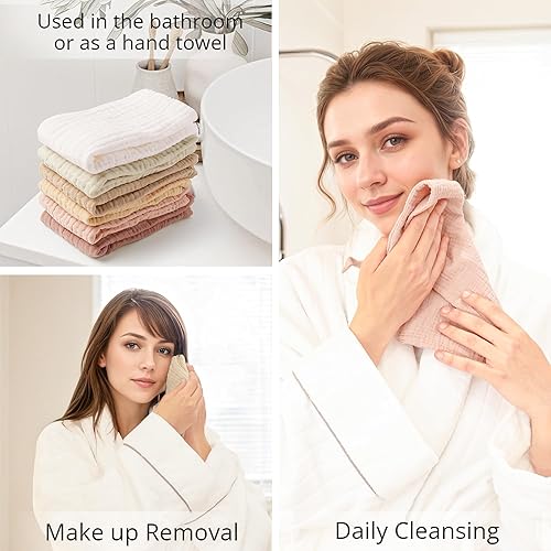 Miniatura 3 de Konssy Paquete de 6 paños de lavado suave para lavar la cara, toallas faciales de algodón para pieles sensibles, removedor de maquillaje facial,