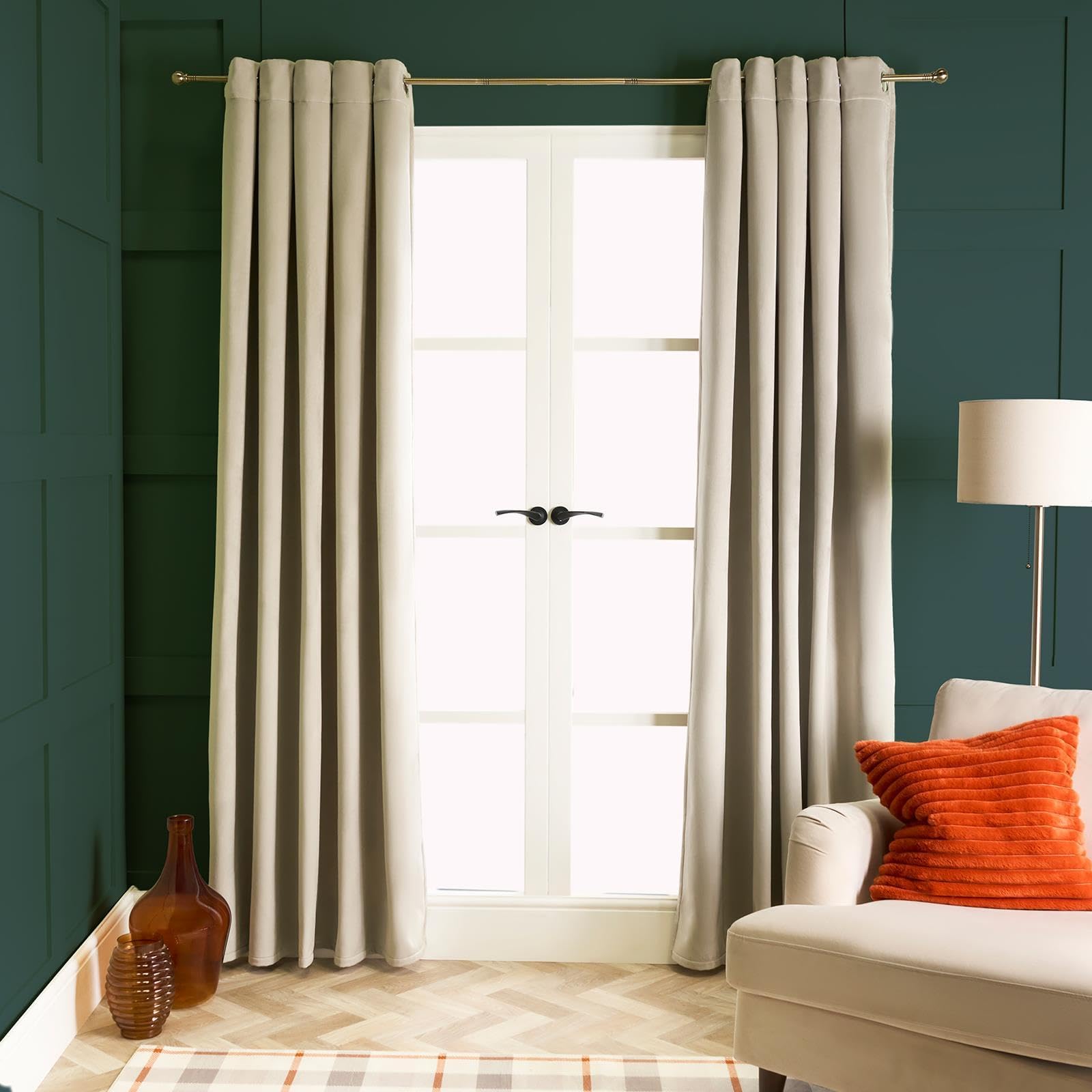 OHS 2 Panels Velvet Curtains for Bedroom, Super Soft Luxurious Thermal Insulated Curtain Light Blocking Room Darkening Living Room Thermal Eyelet Curtains 66" x 72", Natural