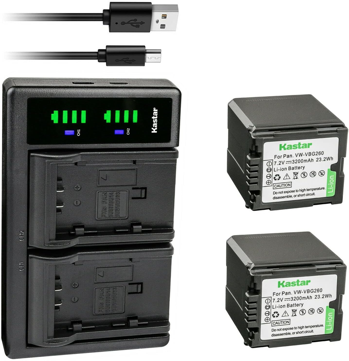 Kastar 2-Pack VW-VBG260 Battery and LTD2 USB Charger Replacement for Panasonic AG-HMC70, AG-HMC70U, AG-HMC73MC, AG-HMC80, AG-HMC83MC, AG-HMC150, AG-HMC151E, AG-HMC153MC, AG-HMC155, AG-HMR10