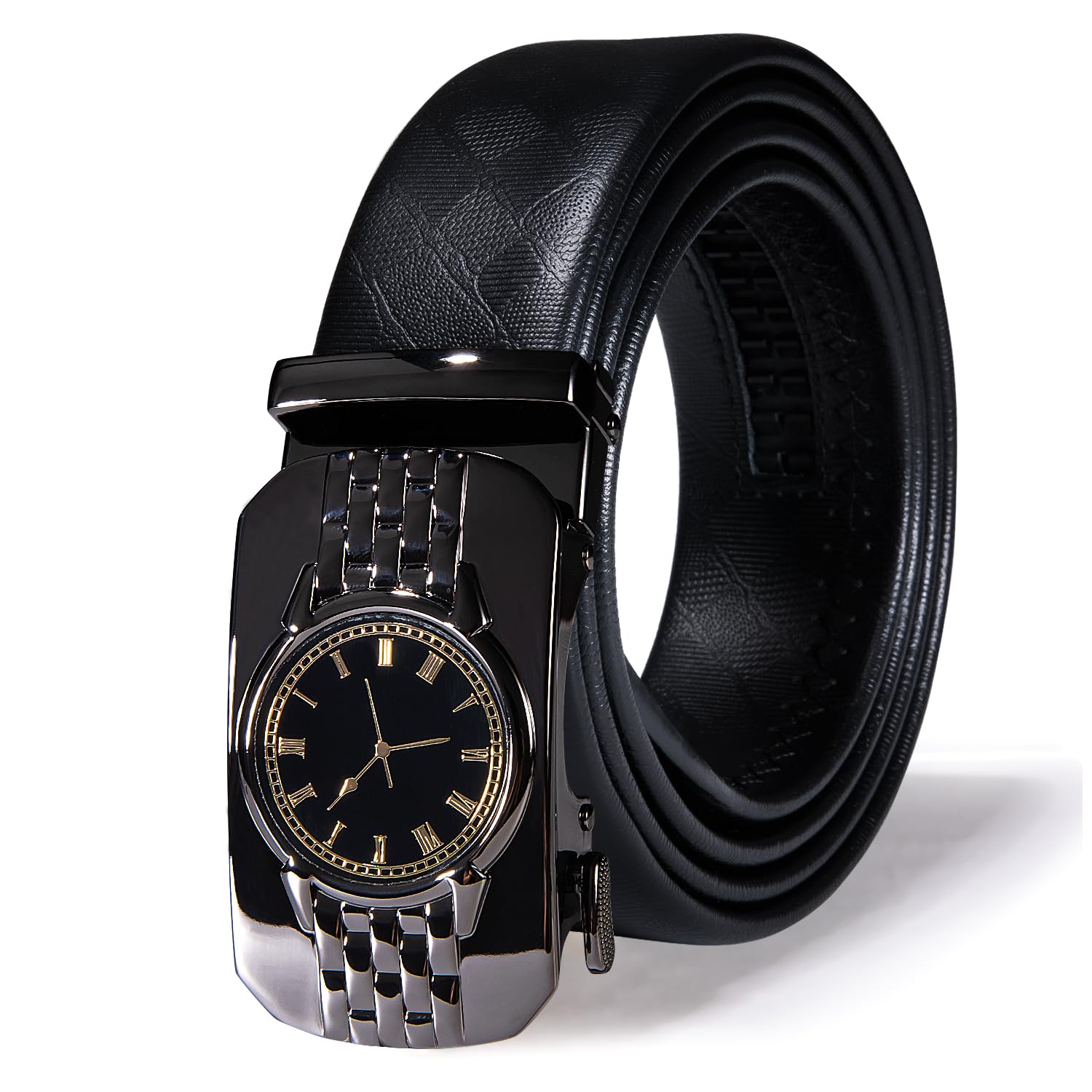 Dubulle Designer Ratchet Belt for Men Leather Fashion Adjustable Automatic Buckle Sliding Removable Dress Casual