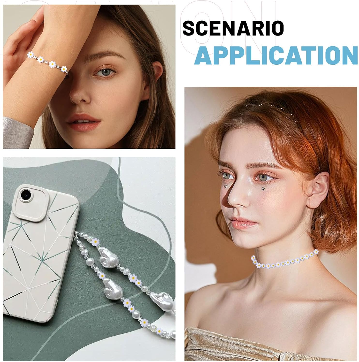 CHGCRAFT 304 Pcs 2 Style Daisy Glass Beads Flower Glass Beads Daisy Loose Beads Flat Flower Daisy Beads for Bracelet Necklace Earrings Making Jewelry Handmade DIY 4 Strands - Image 7