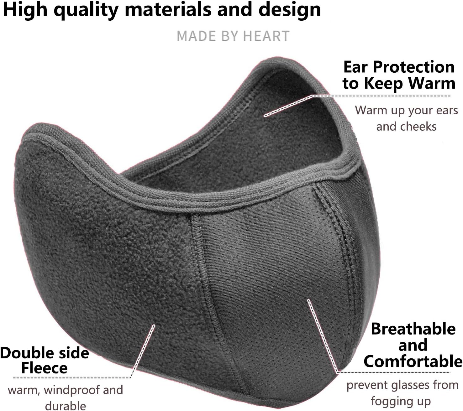 e-jades 2PCS Winter Black Half Face Mask Washable Reusable for Men Women Unisex Running,Cycling,Bicycle,Motorcycle,Skiing,Snowboard, Nose and Mouth Windproof Facemask Balaclava for Outdoor Earmuffs
