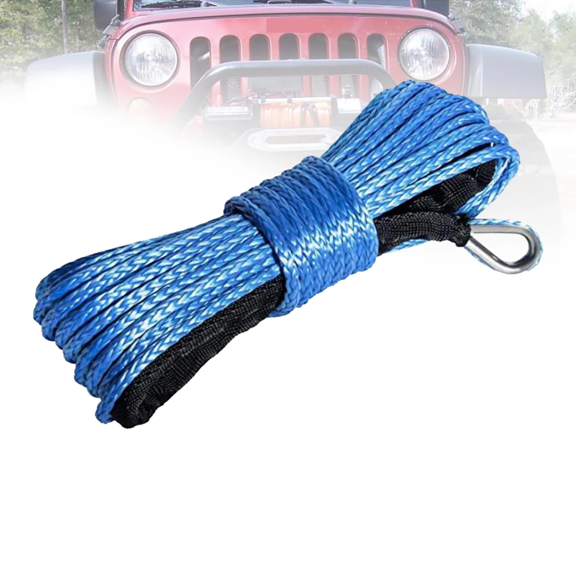 Syntetyczna lina wyciągarki 6 mm x 15 m z osłoną, wytrzymały zestaw pasów holowniczych do jazdy terenowej, akcesoria samochodowe Ultramocny(Blue)