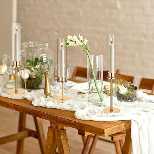 Miniatura 6 de Portavelas de cristal dorado para huracanes, portavelas cónico alto de cristal transparente, centro de mesa, centro de mesa, decoración de boda,