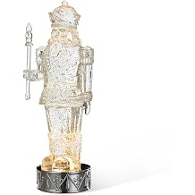 Glitzhome 12.5" H Lighted Crystal Nutcracker Figurine Water Globe, with Timer, Acrylic Swirling Glitter Nutcracker Figurine with Drum Base Water Snow Globe for Xmas Christmas Holiday Decoration