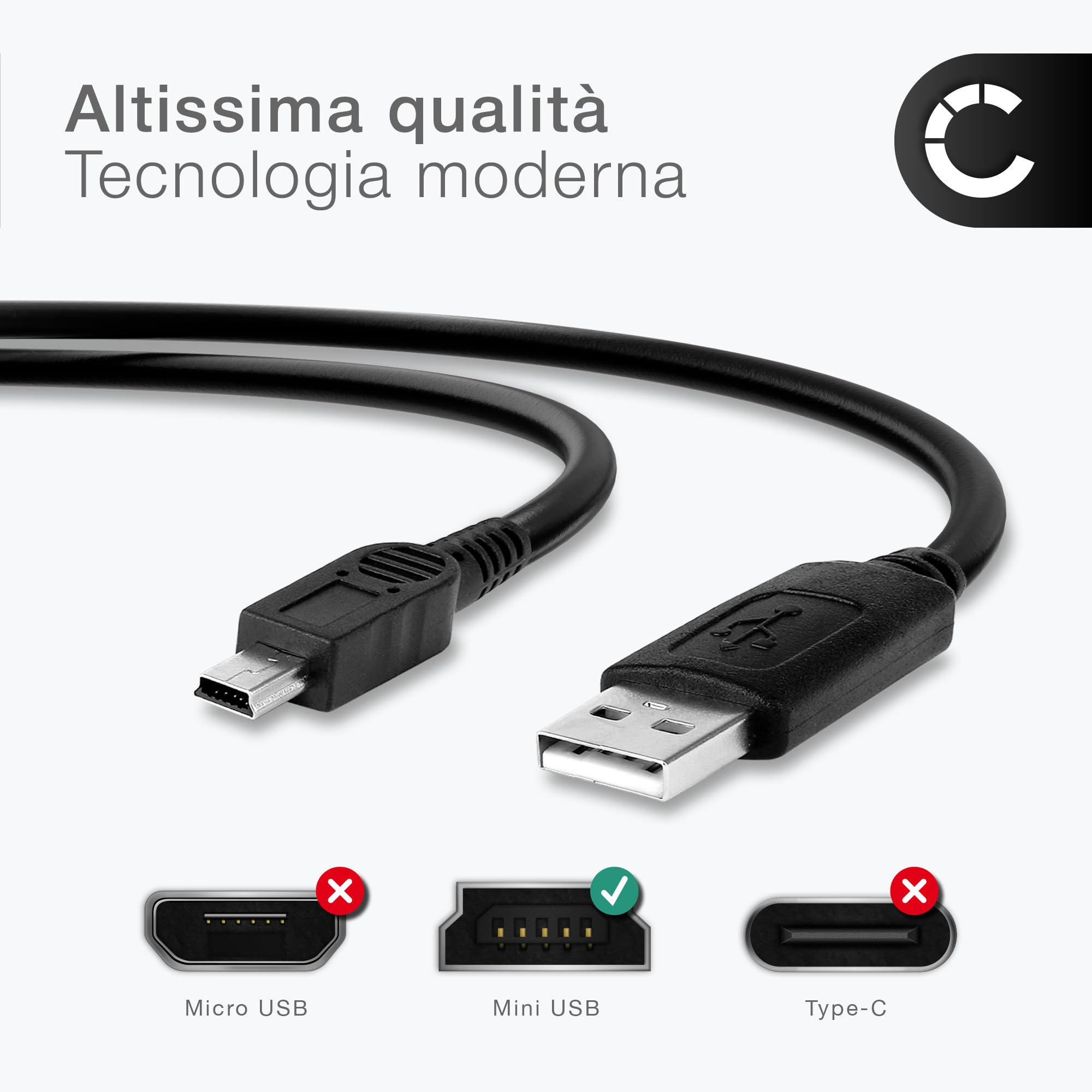 CELLONIC Cavo USB 2.0 compatibile con Garmin Edge, Drive, Nüvi, eTrex, GPSMAP ricarica 1A 1m nero