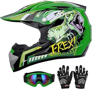 DOT Youth Dirt Bike Helmet with Goggles & Gloves for 5-14 Years Old, Youth