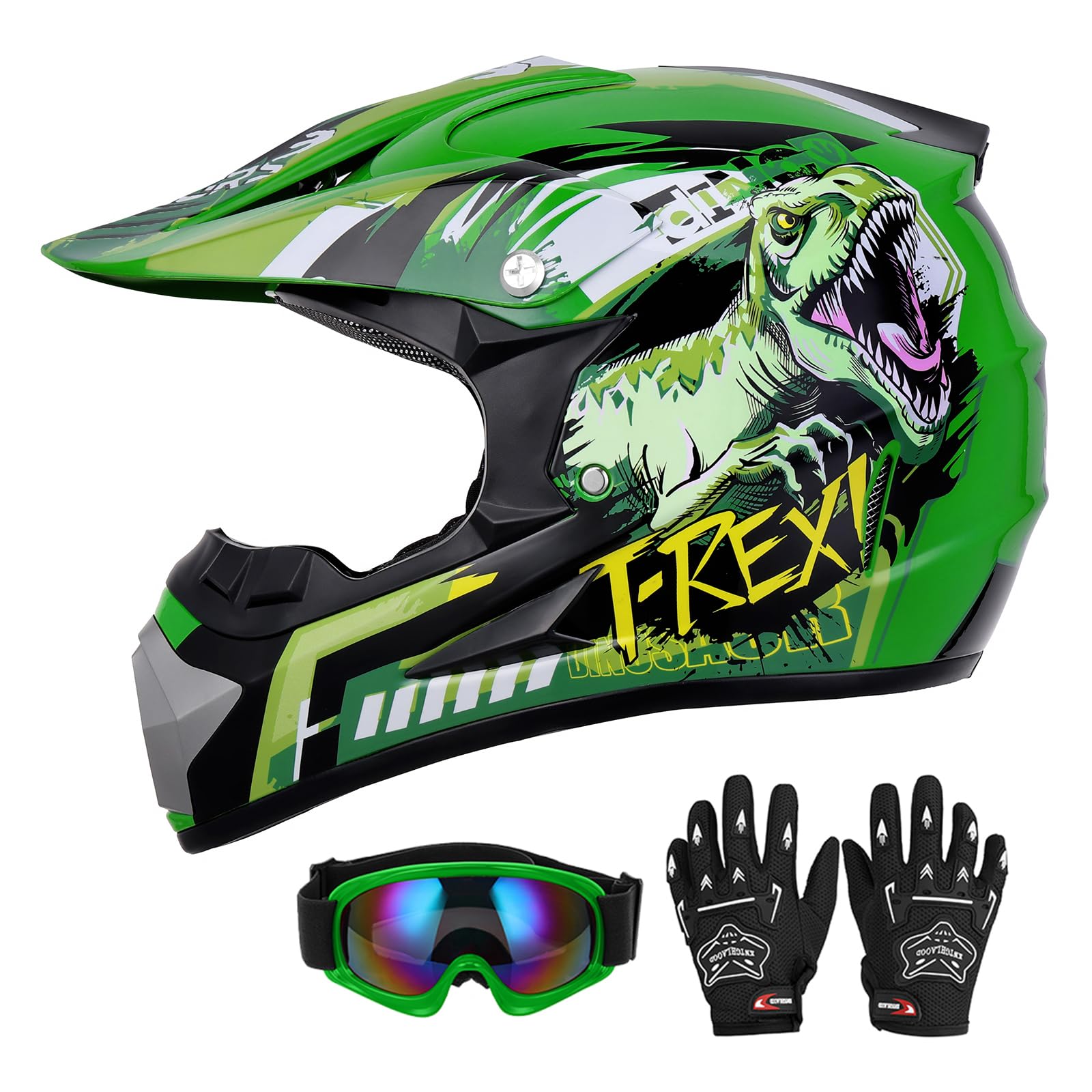 DOT Youth Dirt Bike Helmet with Goggles & Gloves for 5-14 Years Old, Youth ATV Helmets for Youth Boys Girls, Four Wheeler Helmet, Motocross BMX MX UTV