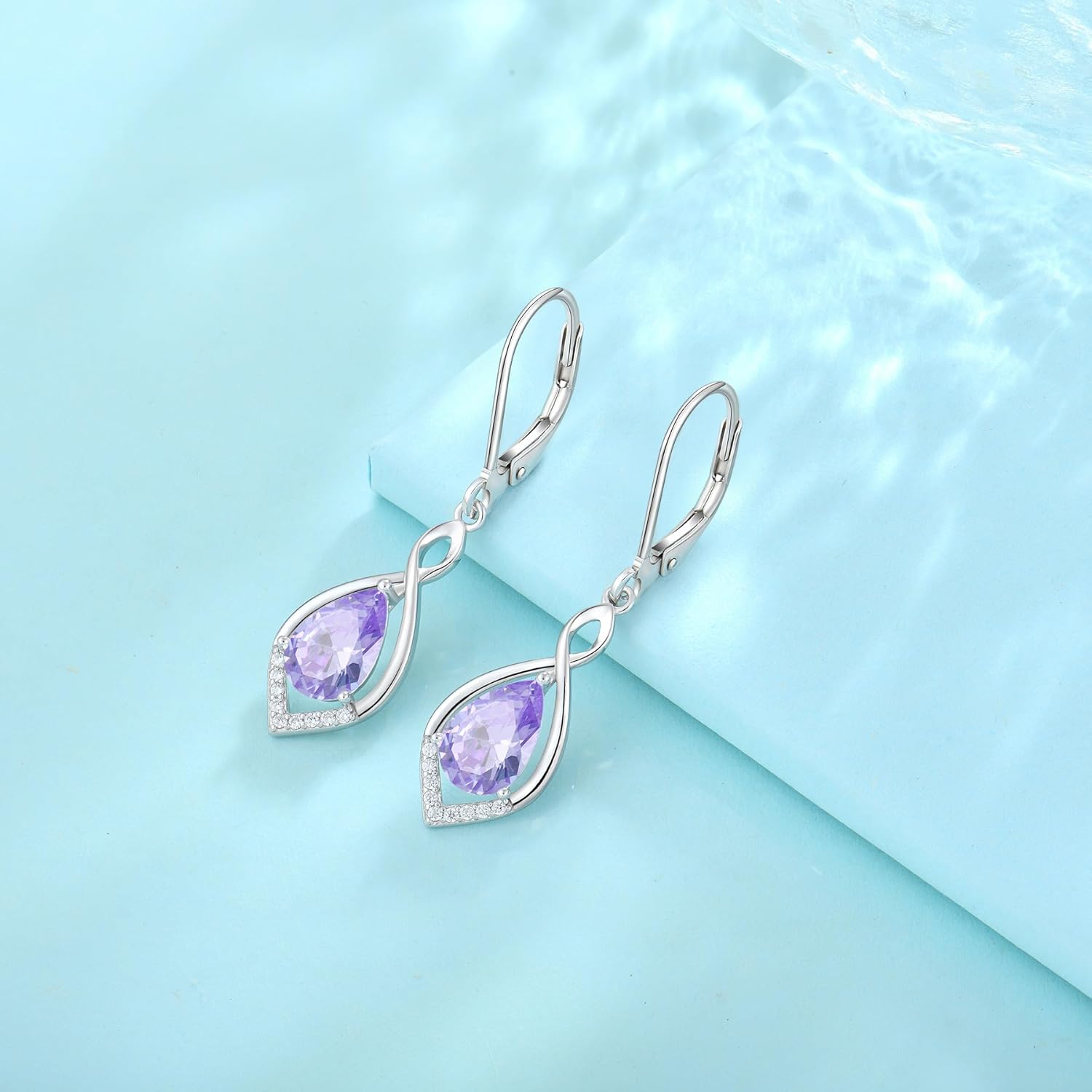 Infinity Teardrop Earrings 925 Sterling Silver Dangle Drop Leverback Earrings Birthstone Jewelry for Women - Image 5