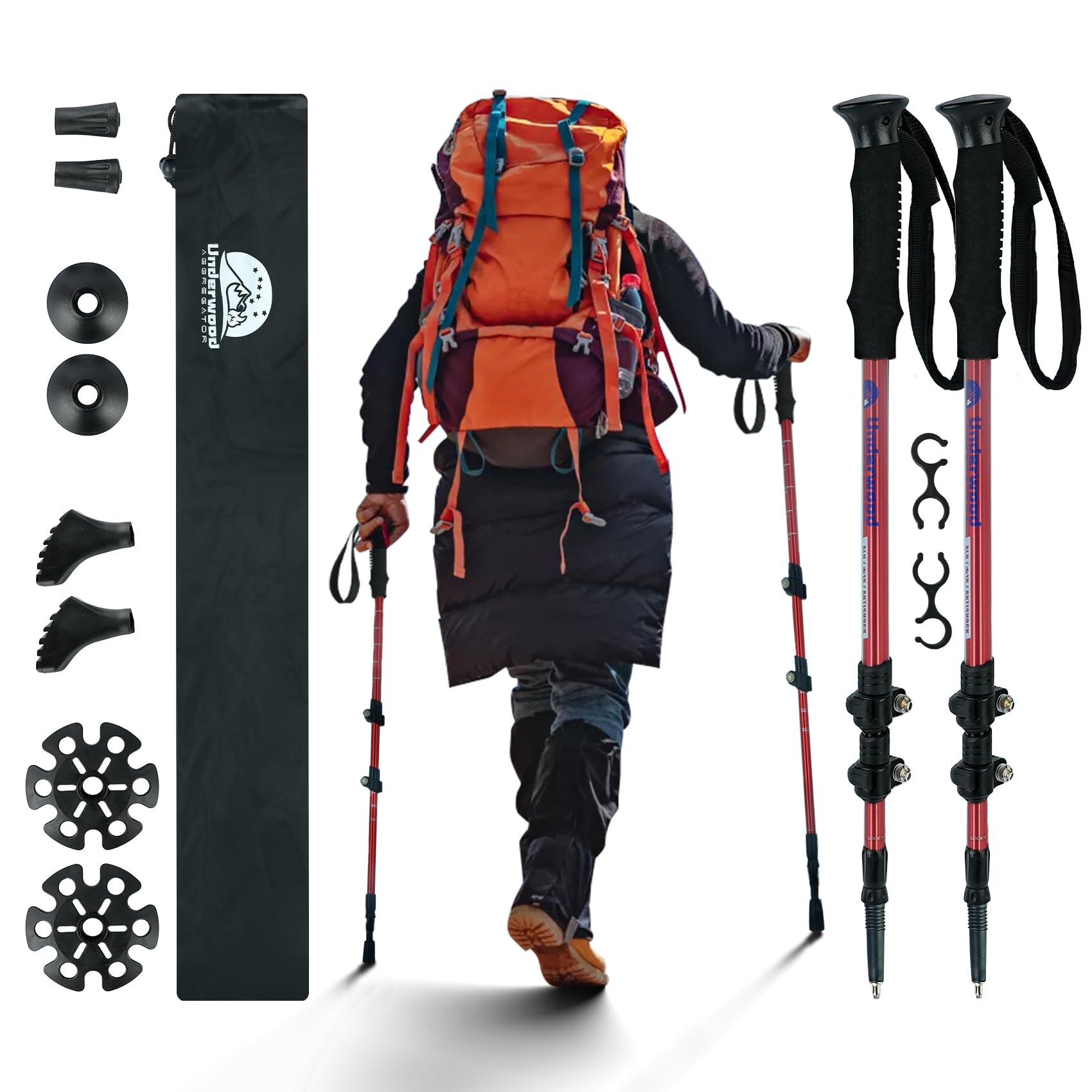 Nordic Walking Stick für Damen und Herren, Teleskop 2 Stück Wanderstöcke für Trekking, Aluminium Wanderstock, 60-135 cm Trekkingstöcke für Kinder, Adult, Verstellbar Wanderstöcke