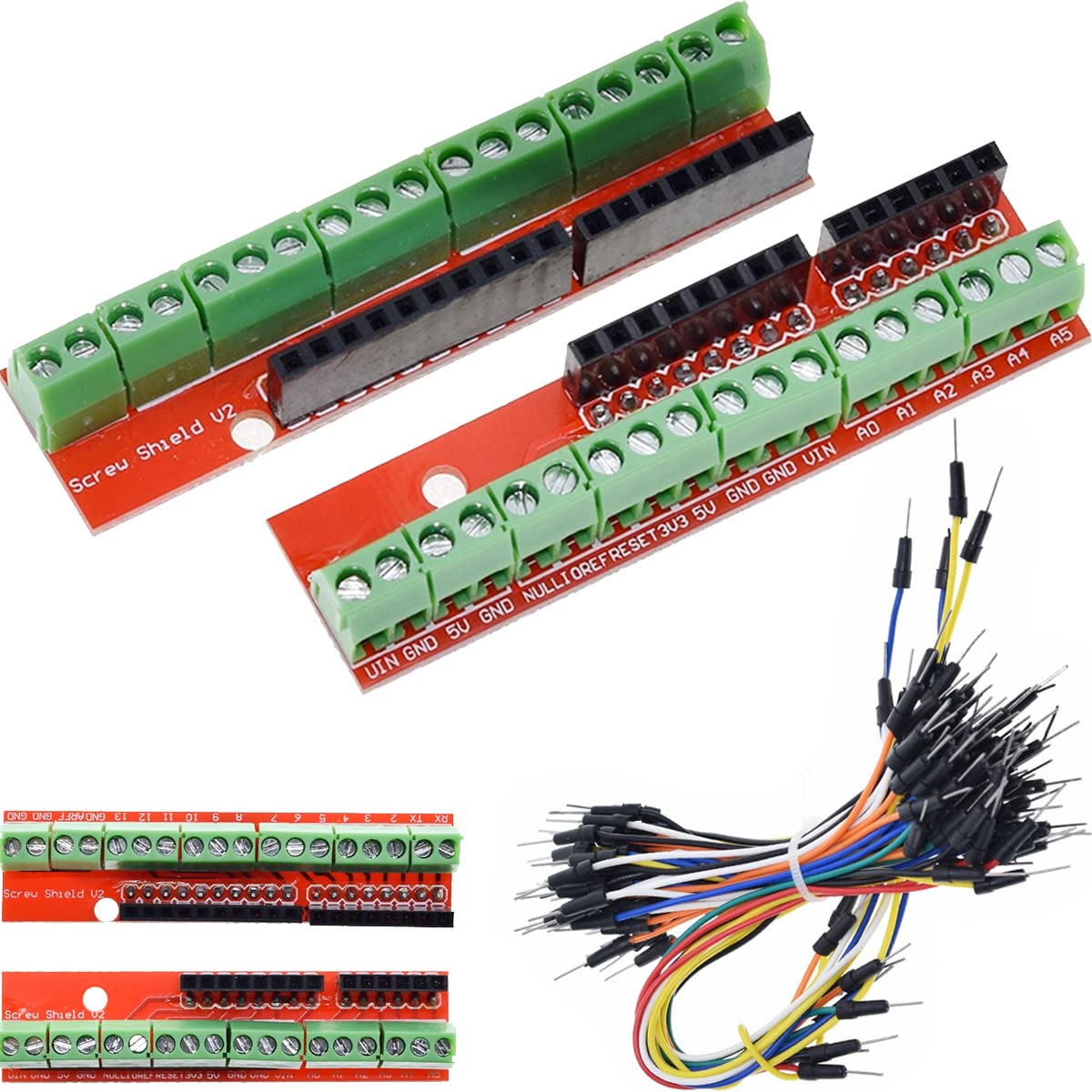 2PACK Vite Shield V2 Morsettiera Scheda di Espansione Impilabile (Doppio Supporto) per Arduino UNO R3 con Jump Wire