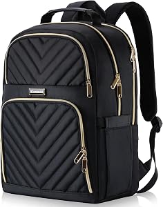 Laptop Backpack for Women, School Backpack for Teen Girls, 15.6 Inch Quilted Work Backpack Purse, Large Anti-theft Bookbag for Students, Casual Daypacks for Women, Black