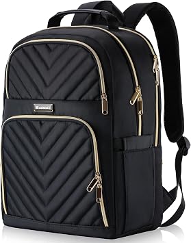 Backpack Women, 15.6 Inch School Backpack Girls Teenager, Laptop Backpack Stylish Daypack Waterproof for School, Uni, Travel, Work, Black