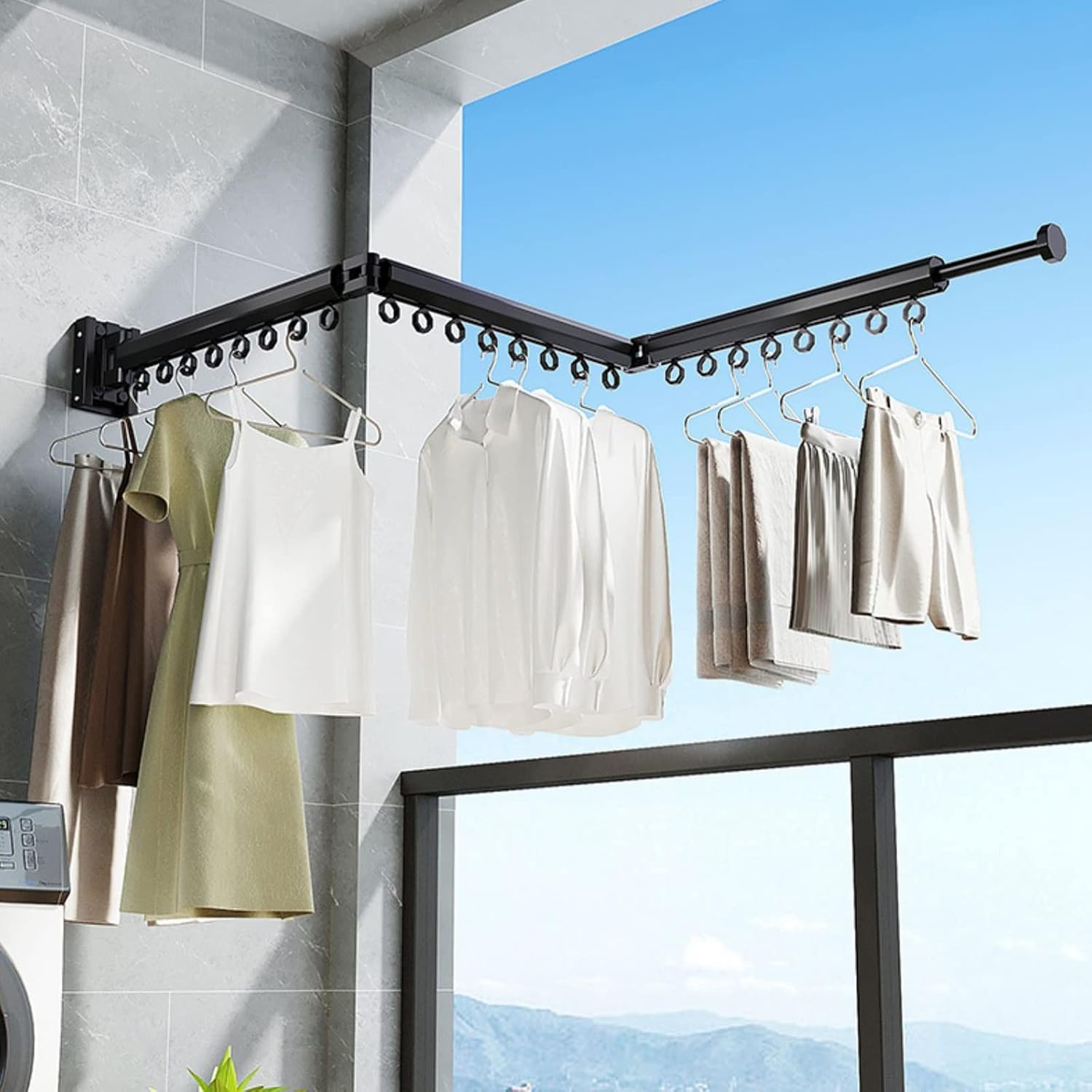 This Clothes Airer Indoor Wall Mounted Clothes Rack,Folding Retractable Drying Rack Clothing,Metal Hanging Drying Rack Space Saver for Laundry,Bathroom,Balcony,3-Fold Drying Rack,S