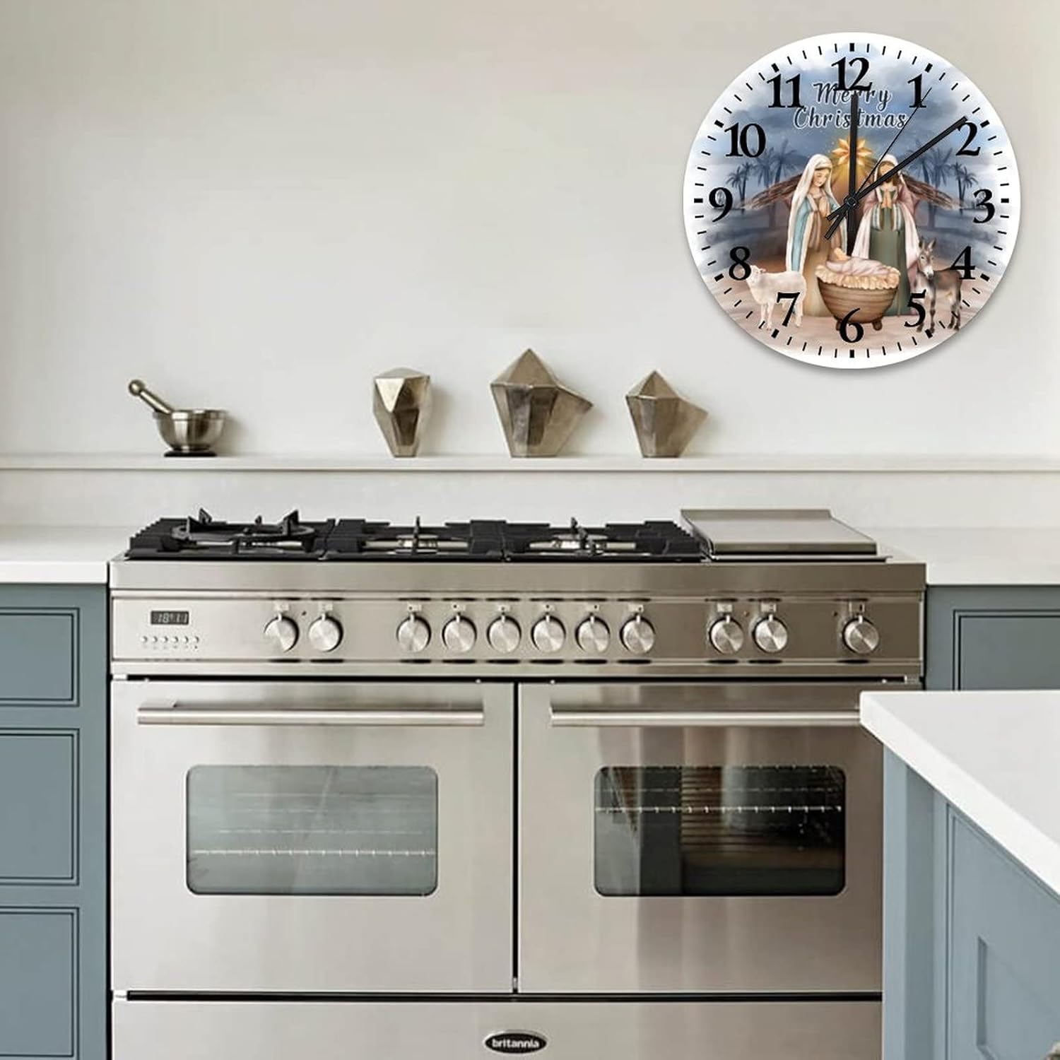 Birth of Jesus Wall Clocks 15 Inch, Unto Us A Child is Born Bathroom Clock Silent Non Ticking Round Arabic Numeral Clock for Farmhouse Home Decoration