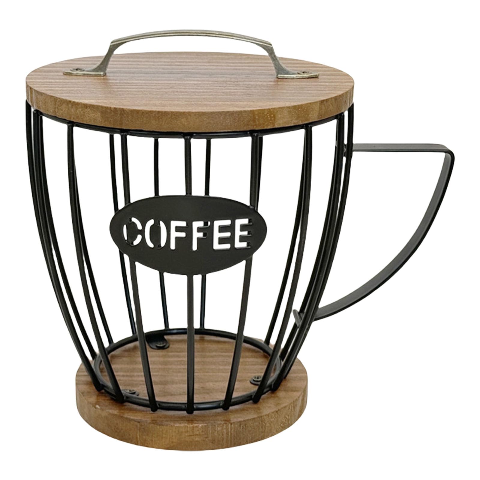 Qusinfc Wood Base Coffee Storage Rack Metal Wire Coffee Pods Dispenser Station Organiser for Countertop Storage Basket Kitchen Solution