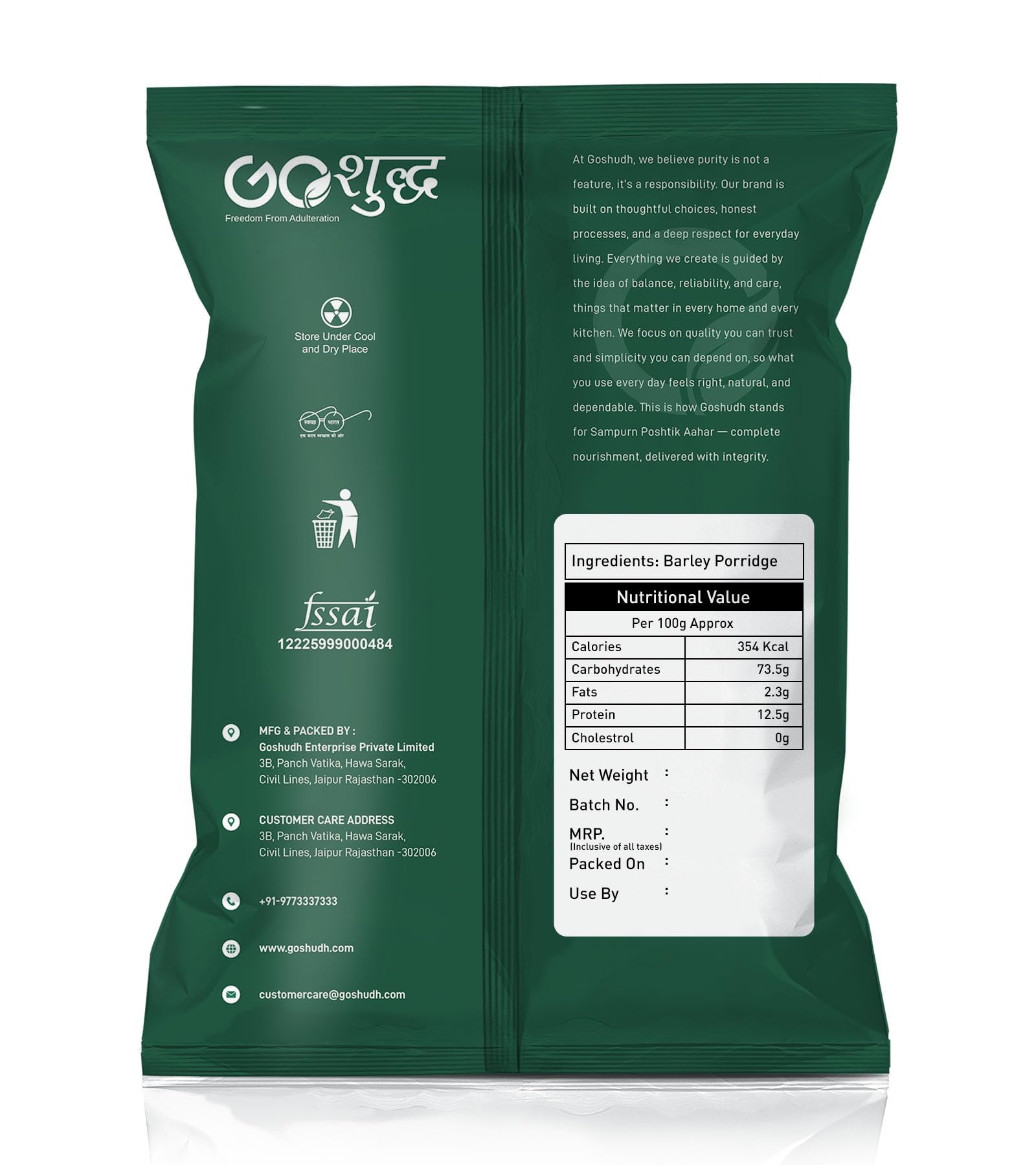 Goshudh Jau Daliya/Barley Porridge 5 kg Packing
