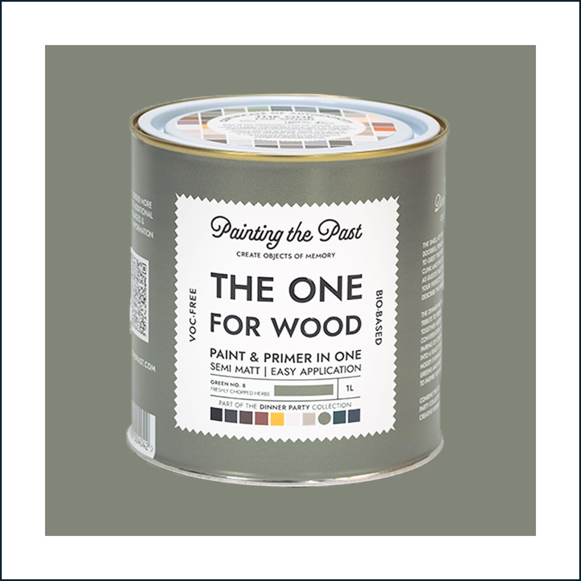 The One for Wood Paint & Primer 1L Green No. 8 Freshly Chopped Herbs | Semi Matt Finish, Bio-Based & VOC-Free Formula for Wooden Furniture & Surfaces | Durable & Easy Indoor Home Decorating