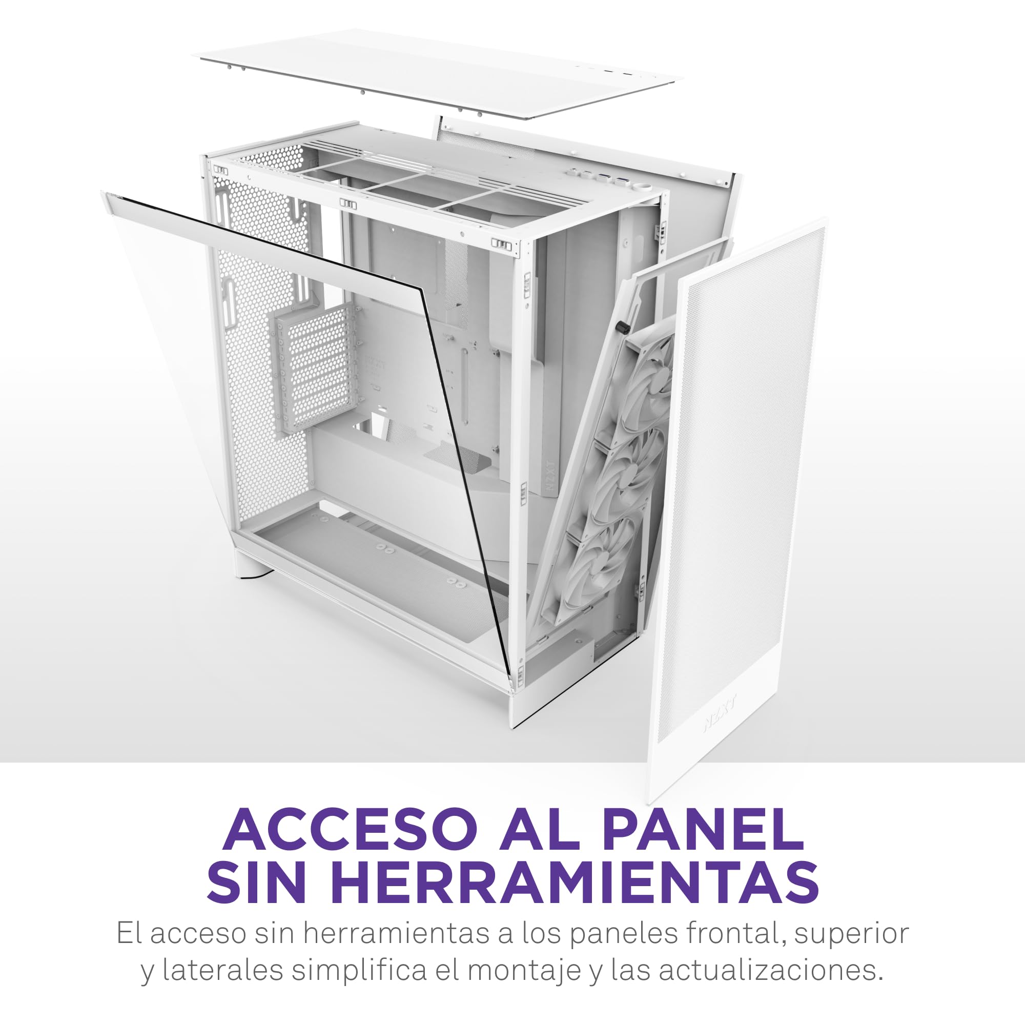 NZXT H7 Flow, 2024 Semitorre ATX Flujo de Aire, Admite 3 Ventiladores Inferiores 120 mm para gráfica, con 3 Ventiladores Frontales 120 mm, Admite radiador Frontal 420 mm, Blanco