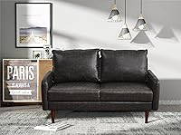 Vista 19 de INSTORY Sofá de cuero Sofá moderno con patas de madera para sala de estar Oficina - Gris oscuro