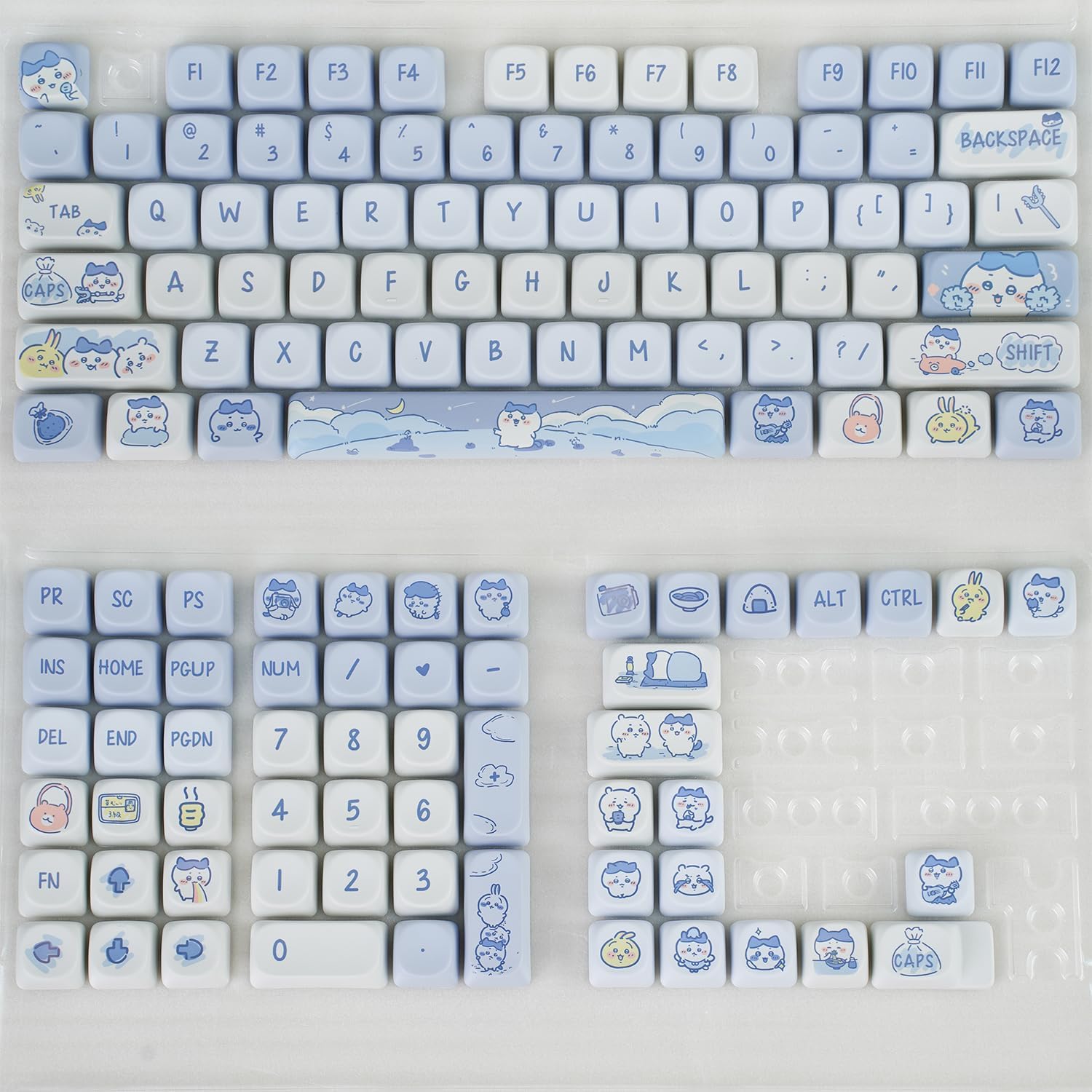 MOA Profile Cute Keycaps,PBT Dye-Sub Kawaii Japanese Anime Keycaps Custom Keyboard Keycap Set 132 Keys Full Size Key Caps for Cherry MX Switches Mechanical Keyboard DIY Creamy Keycap (Blue)