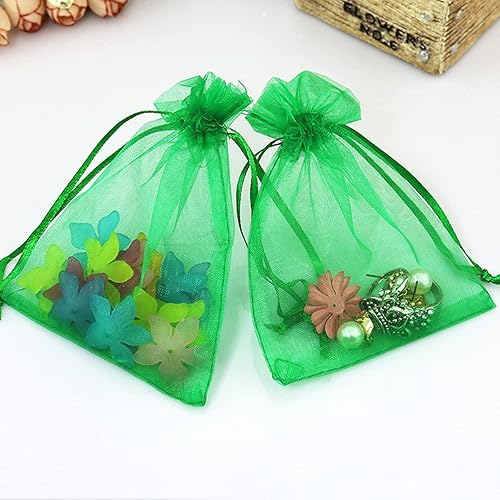 Miniatura 7 de Dkrsyz Paquete de 50 bolsas de organza de regalo con cordón verde de 4 x 6 pulgadas para baby shower, Navidad, cumpleaños de bebé, recuerdo de