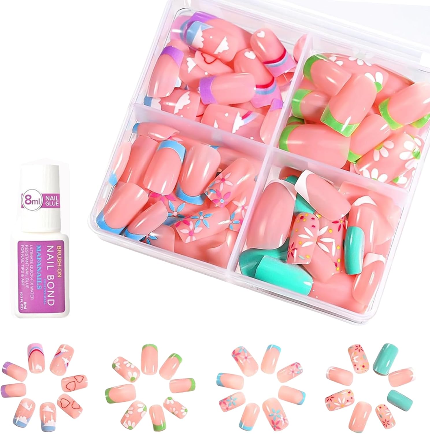 Mrltau 96 Pieces Children’s Adhesive Nails, Cute Artificial Nails for Sticking, Flower Cherry Dots and Lines Designs, Artificial Fingernails Gift for Girls, Press on Nails for Children Mrltau 96 Pieces Children’s Adhesive Nails, Cute Artificial Nails for Sticking, Flower Cherry Dots and Lines Designs, Artificial Fingernails Gift for Girls, Press on Nails for Children