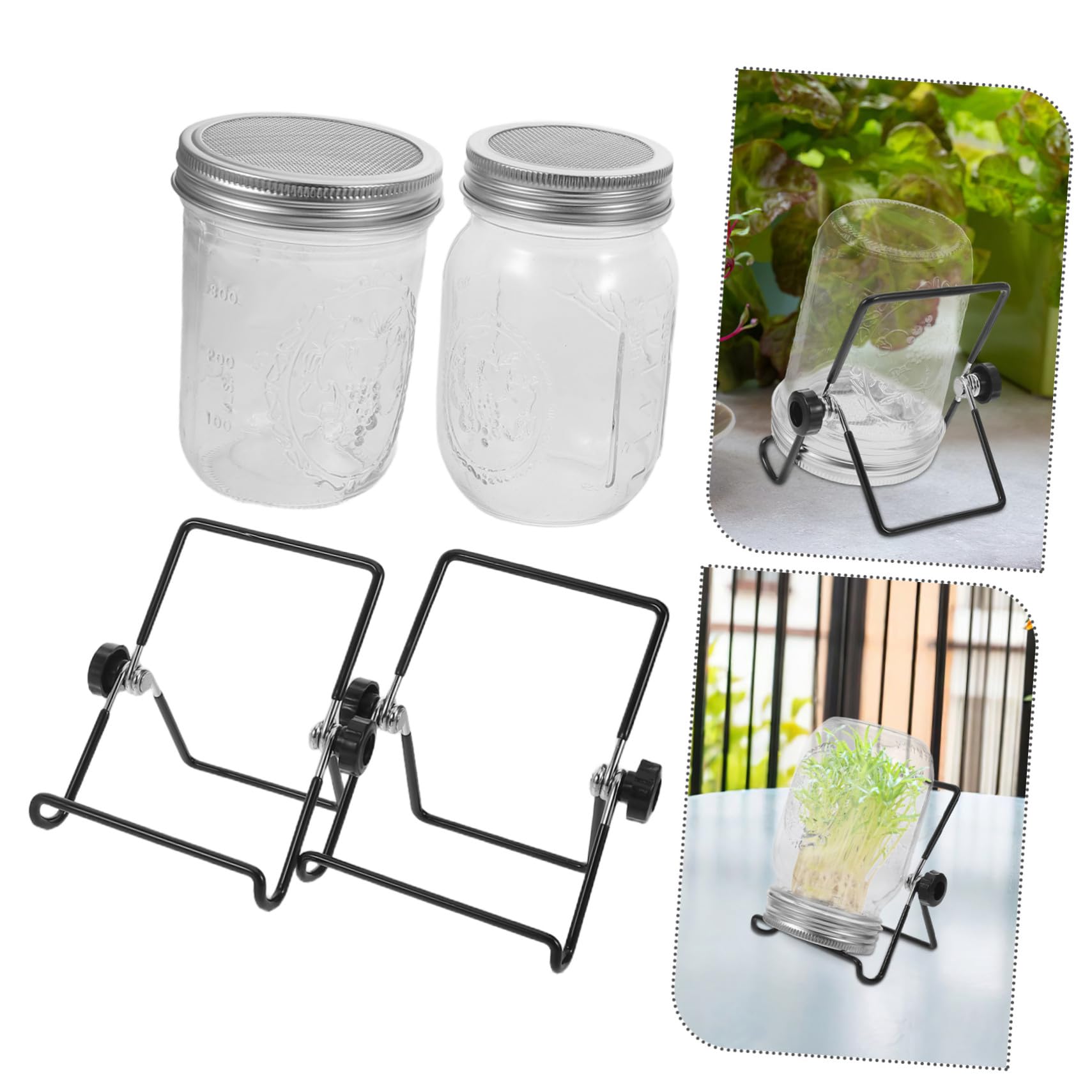 SOIMISS Kit de Cultivo para Germinación de Brotes de Soja 2 Juegos | Acero Inoxidable y Vidrio, Tapa de Malla Ventilada, para Encimeras de Cocina y Balcones Espacio