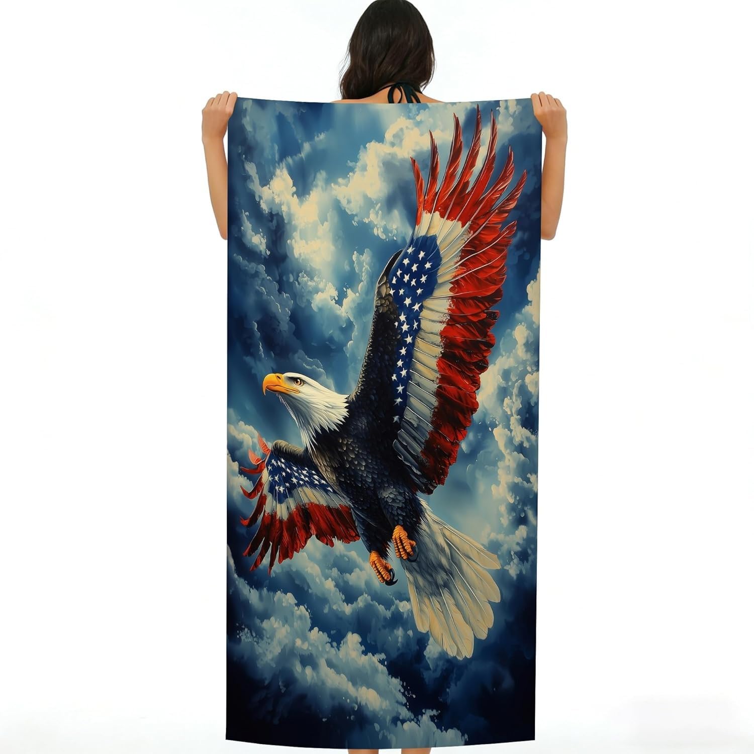 YZQGLHP American Eagle Microfibre Beach Towel Clouds Beach Bath Towel Quick Drying, Lightweight, Sand-Free, Durable, for Pool, Gym, Camping, Travel Towel 90x200cm