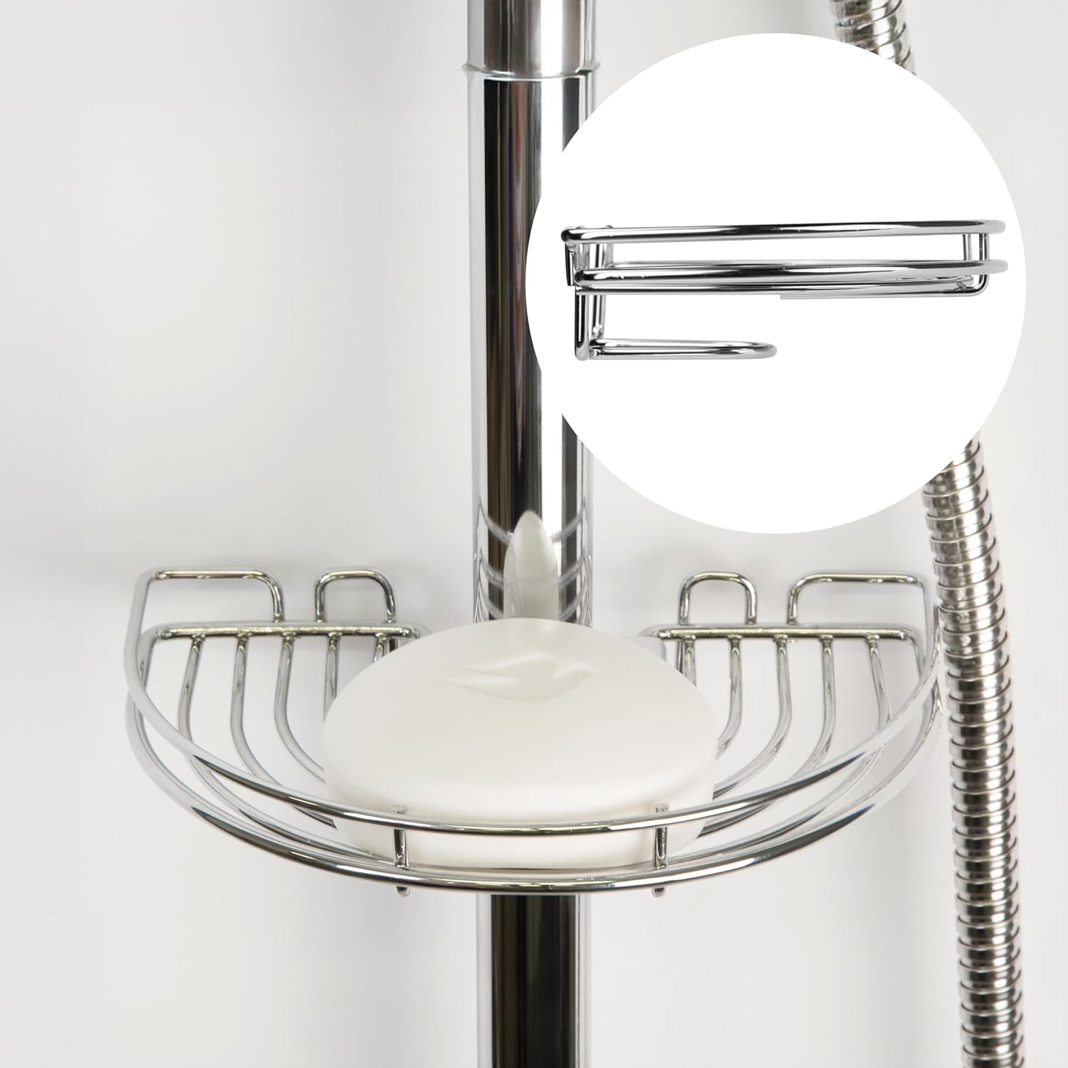Croydex QM261441 Chrome Easy to Fit Riser Rail Soap Basket Shower Dish, 5 Year Rust Free Guarantee, 12 x 17 x 3.5 cm