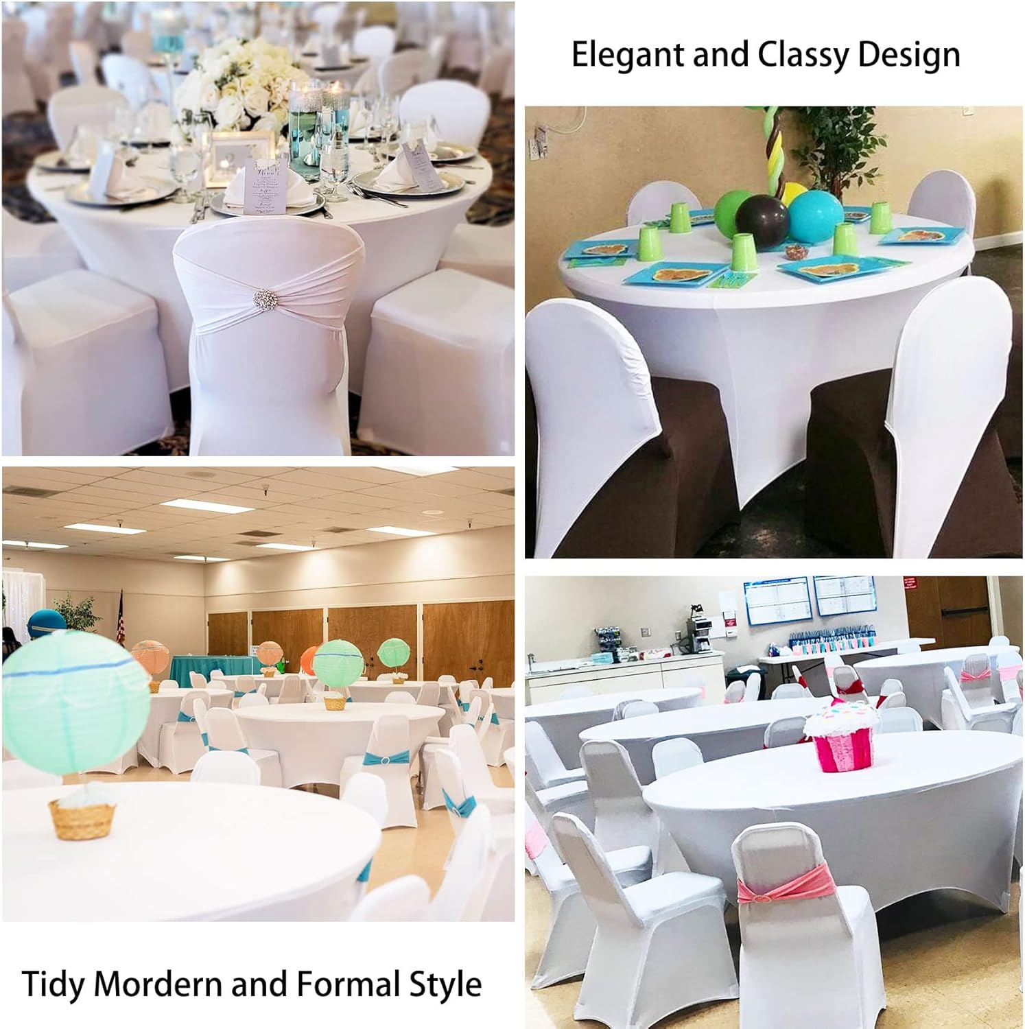 8 Pack 5FT Round Spandex Tablecloth 60” White Round Elastic Table Cover Washable Wrinkle Resistant Fitted Stretch Table Cover for Wedding Party Birthday Banquet Bar Events