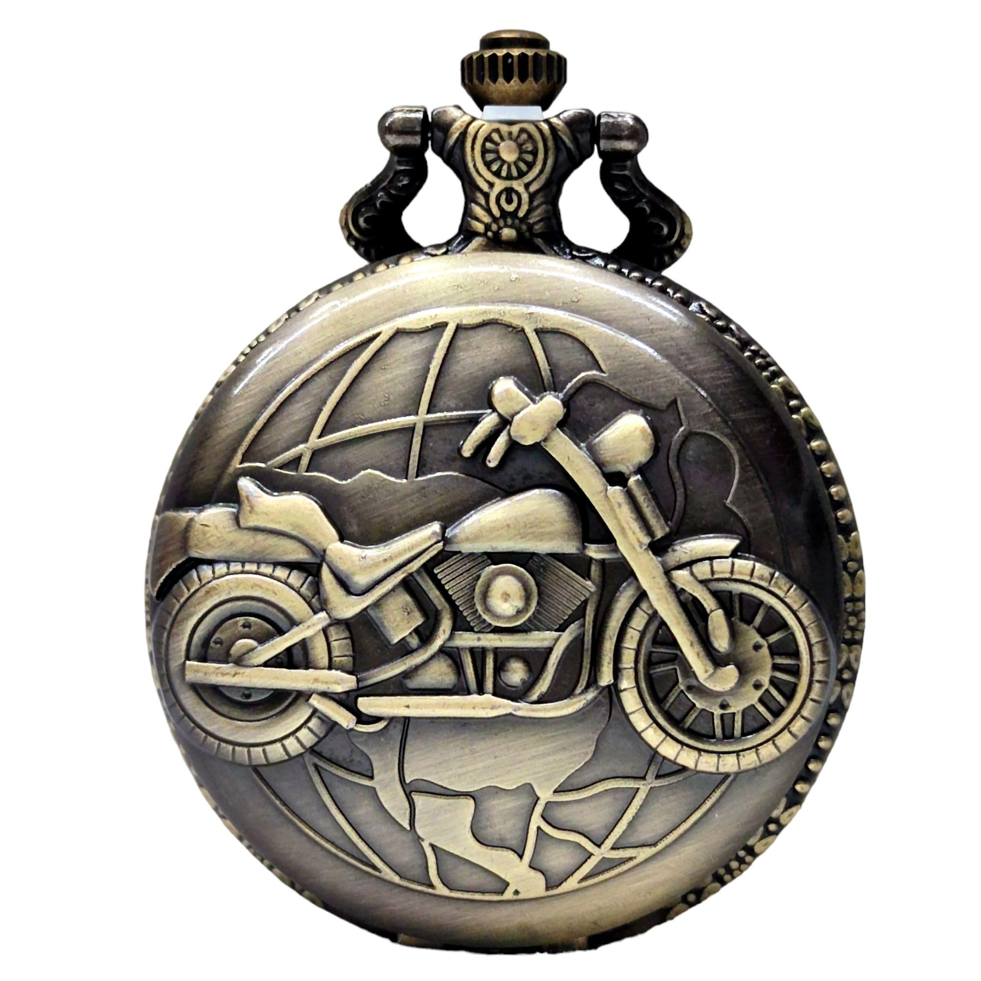 Classic Bike Engraved Pocket Watch I Timeless Gift for Men | Vintage Keepsake I Birthday, Rakshabandhan, Anniversary, Valentine's Day, Gift for Brother, Bro, Bhai, Boyfriend, Friend - Keyring