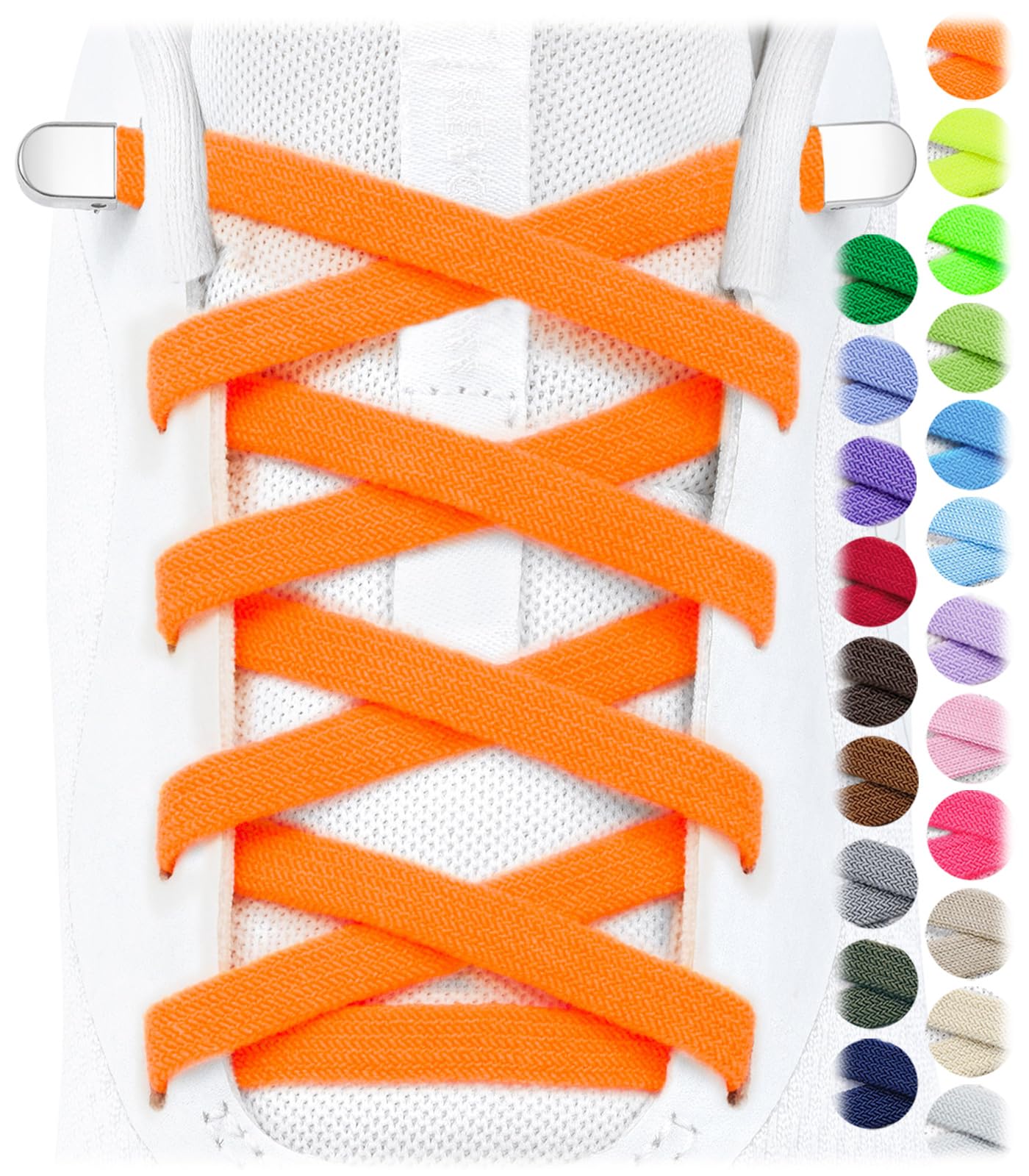 Stepace 2 Pairs Flat Elastic No Tie Shoe Laces for Kids and Adults Sneakers
