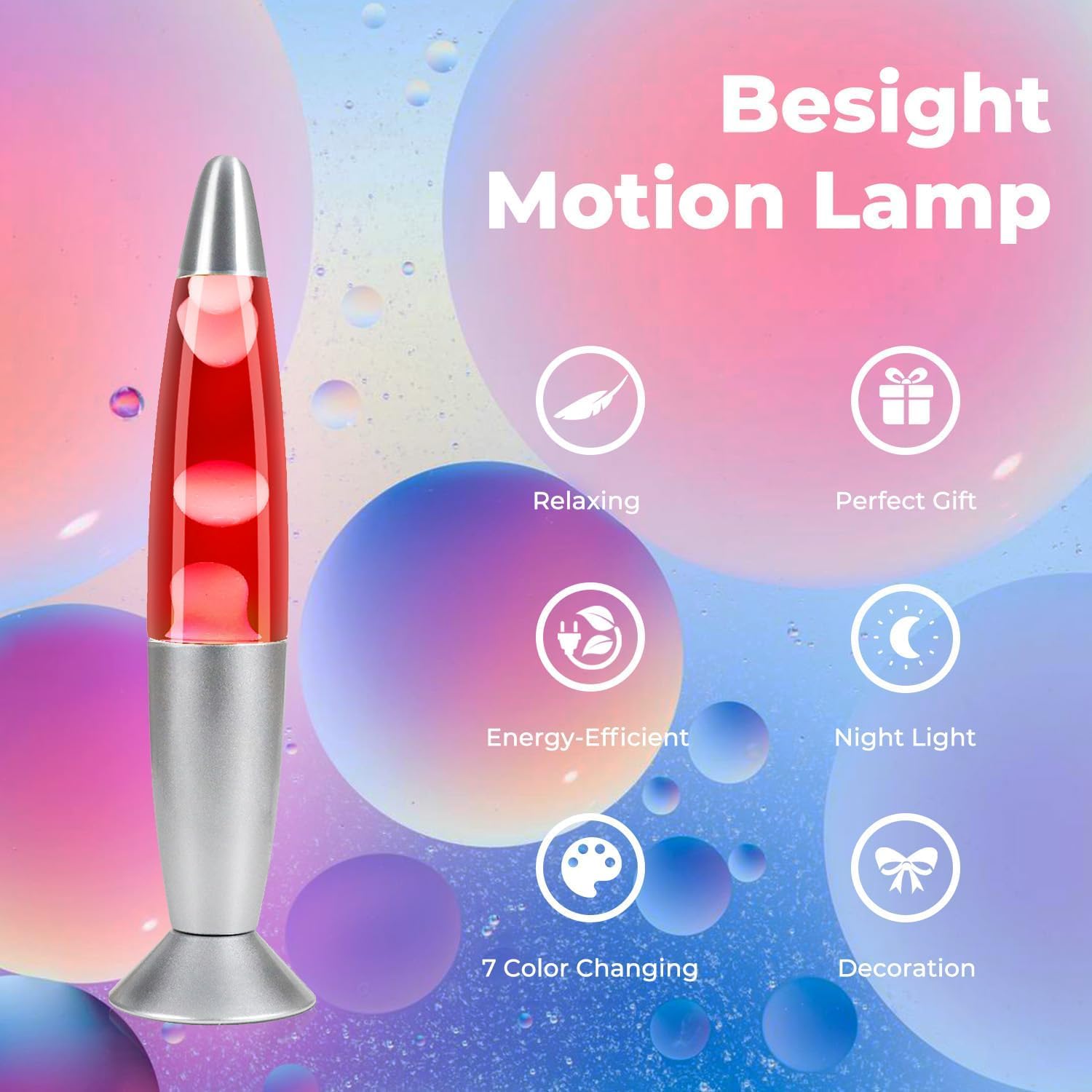 CELLUSTOP Wielokolorowa lampa lawowa LED w kształcie rakiety, solidne szkło, aluminium, lampka nocna Led z mechanizmem białego wosku, światło LED, 7 alternatywnych kolorów
