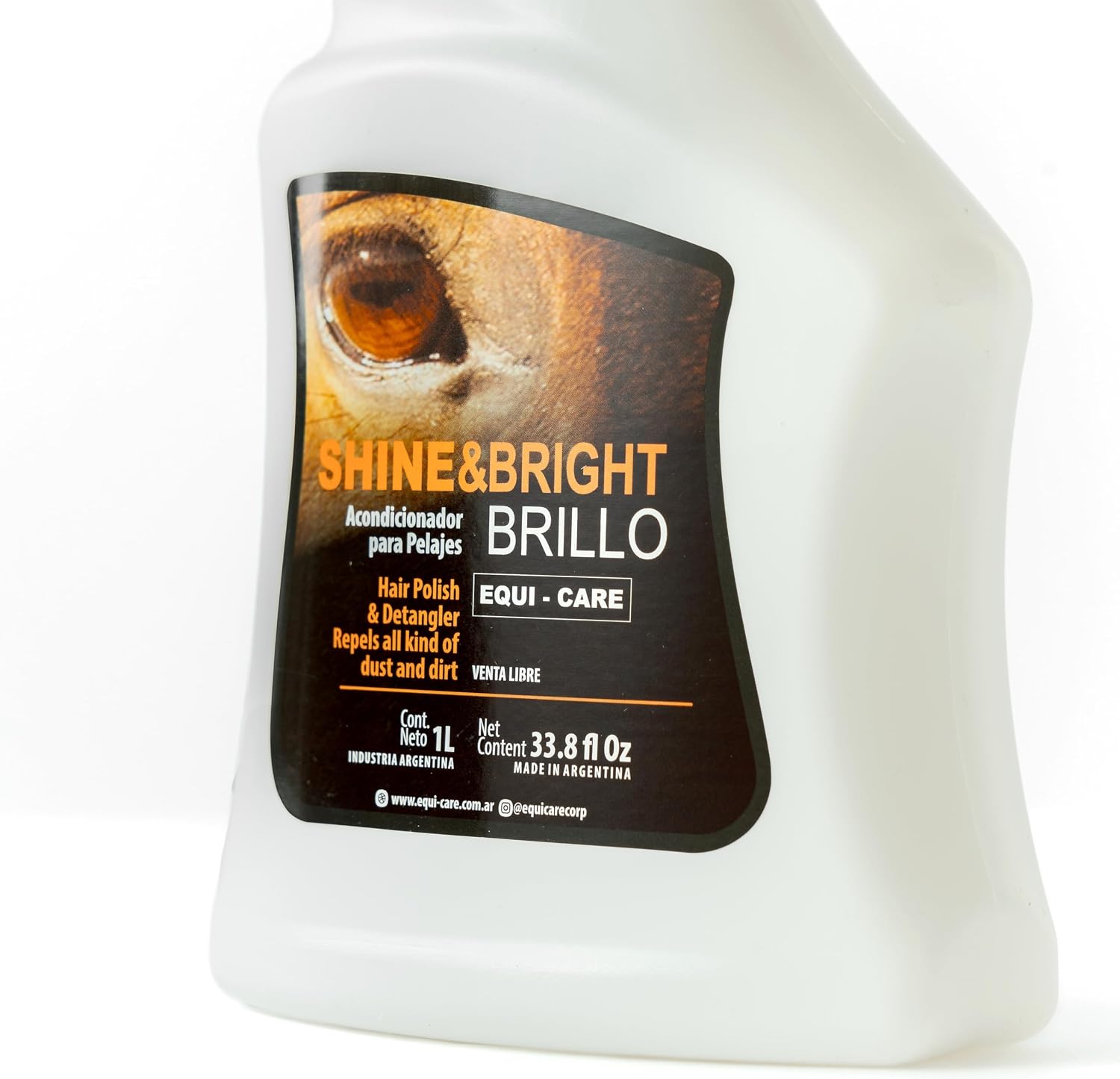 Equi Care Shine & Bright. Ultimate Shine and detangler Spray for Your Horse's Mane, Tail and Coat. Remove Knots, Reduces Hair Breakage, Leaves Hair Soft and Shiny. (34 fl Oz)