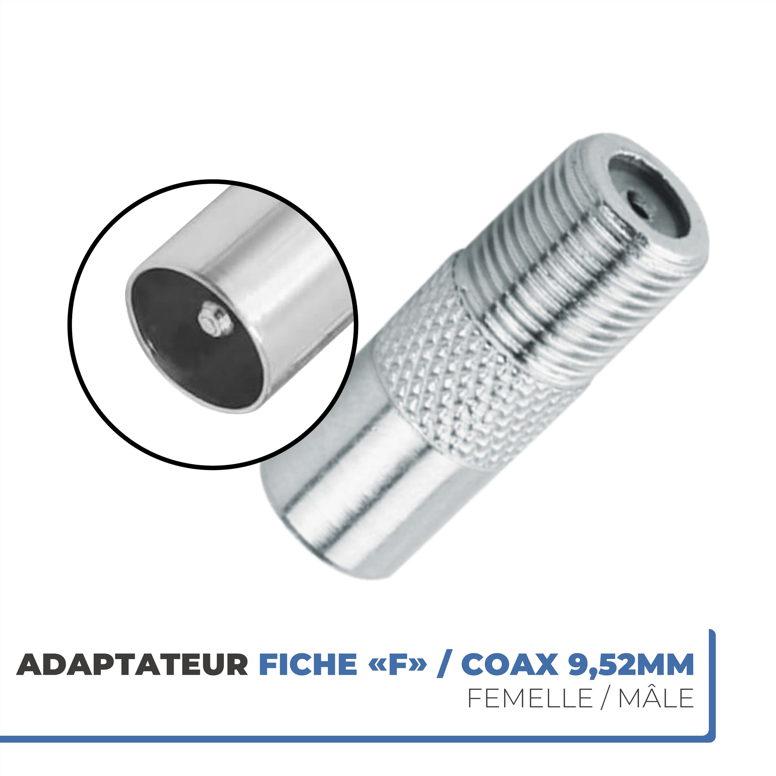 APM Câble Coaxial Satellite Fiche F Mâle, 10M + Adaptateur Fiche F Femelle vers Coaxial 9.52mm Mâle, Compatible TV Parabole Antenne Modem Satellite, 409007