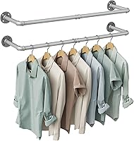 Vista 10 de OROPY Juego de 2 percheros industriales de tubería para montar en la pared, 38.4 pulgadas, barra de hierro resistente para ropa, barra multiusos