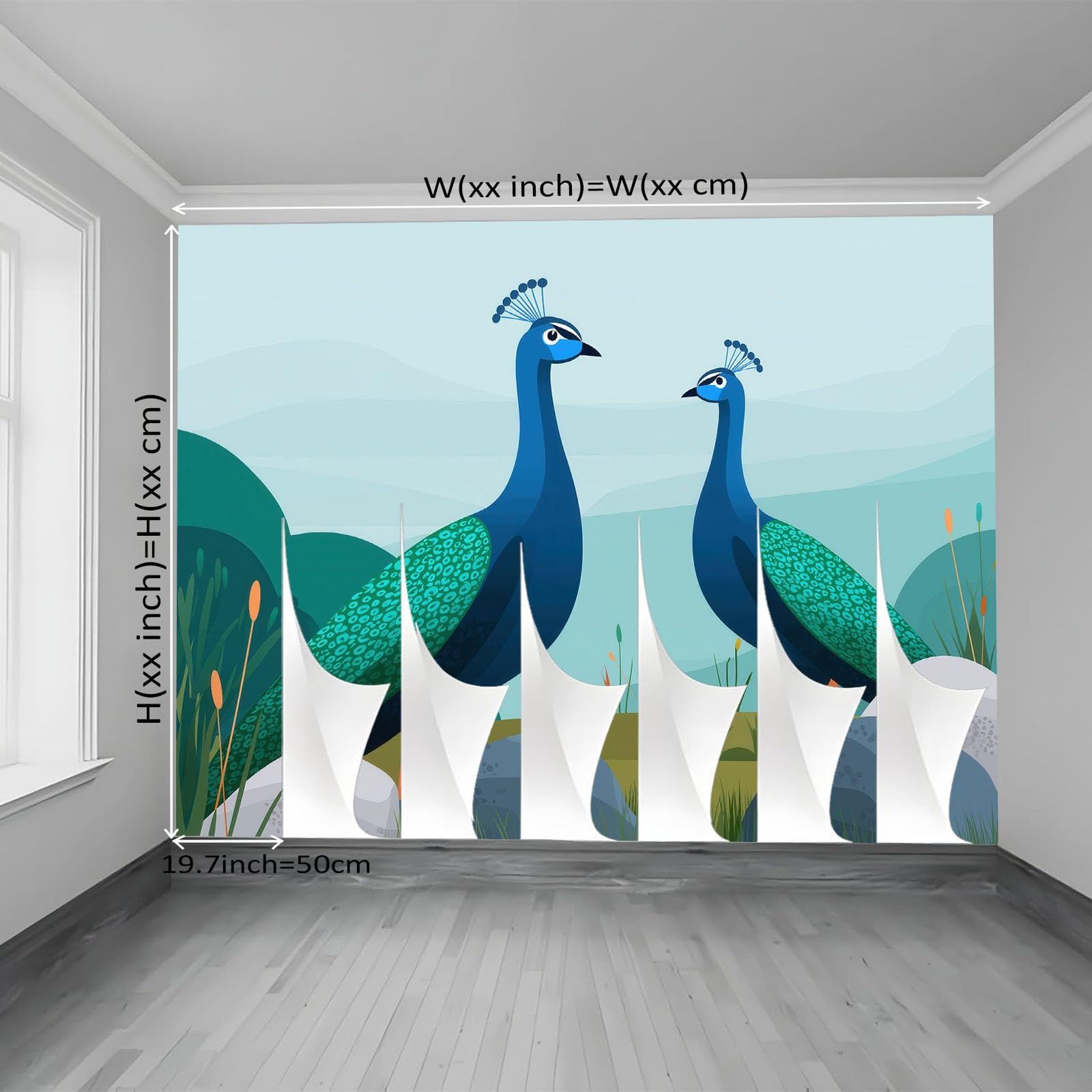 Tapeta z włókniny 200 x 140 cm, uroczy paw plakat fotograficzny na ścianę do kuchni, sypialni, restauracji, salonu, pokoju dziecięcego, dekoracja ścienna niebieski zielony