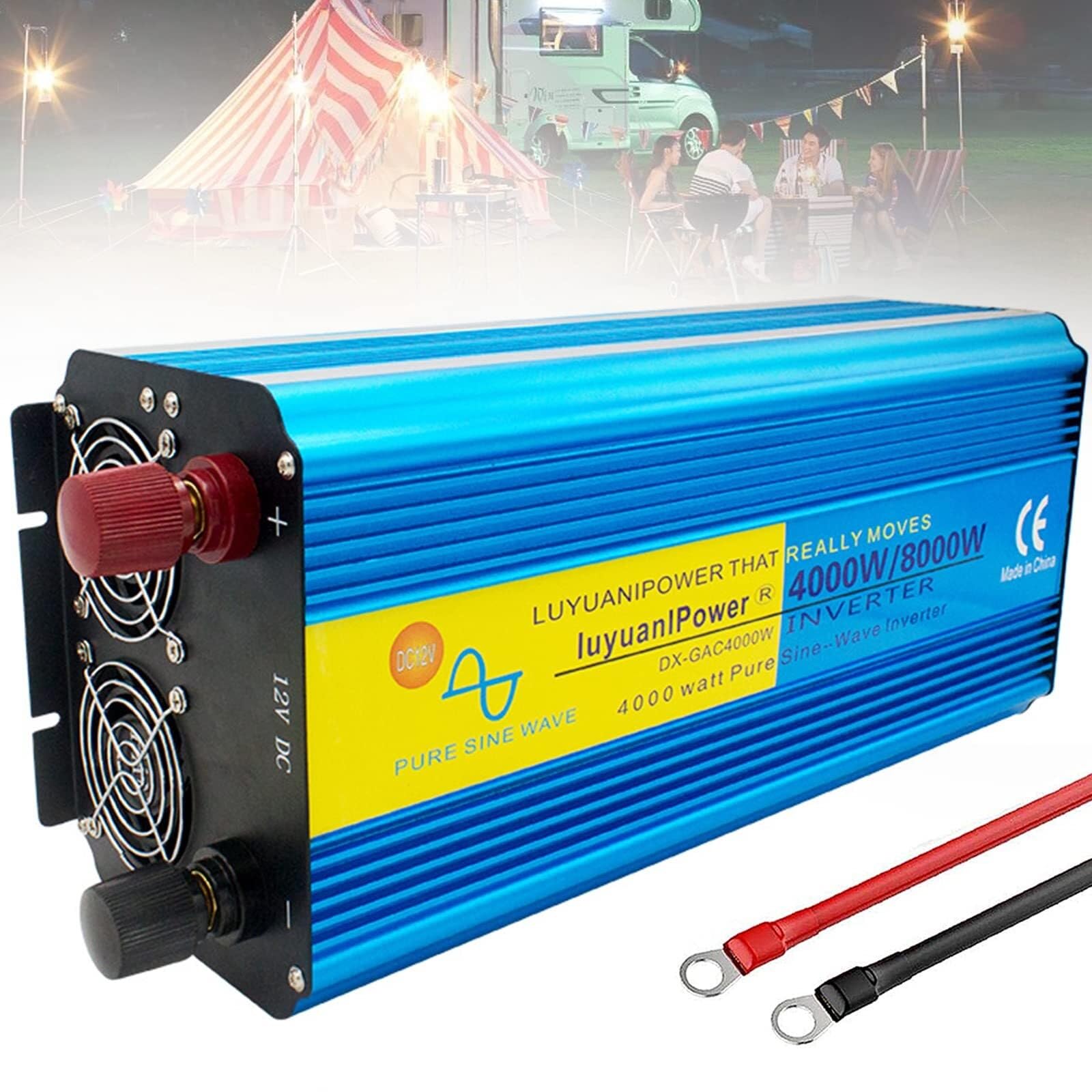 CZVJUKBYP Pure Sine Wave Power Inverter 3000W/3500W/4000W DC 12V/24V to AC 110V/220V Car Converter with Remote Control LED(4000W,12Vto220V)