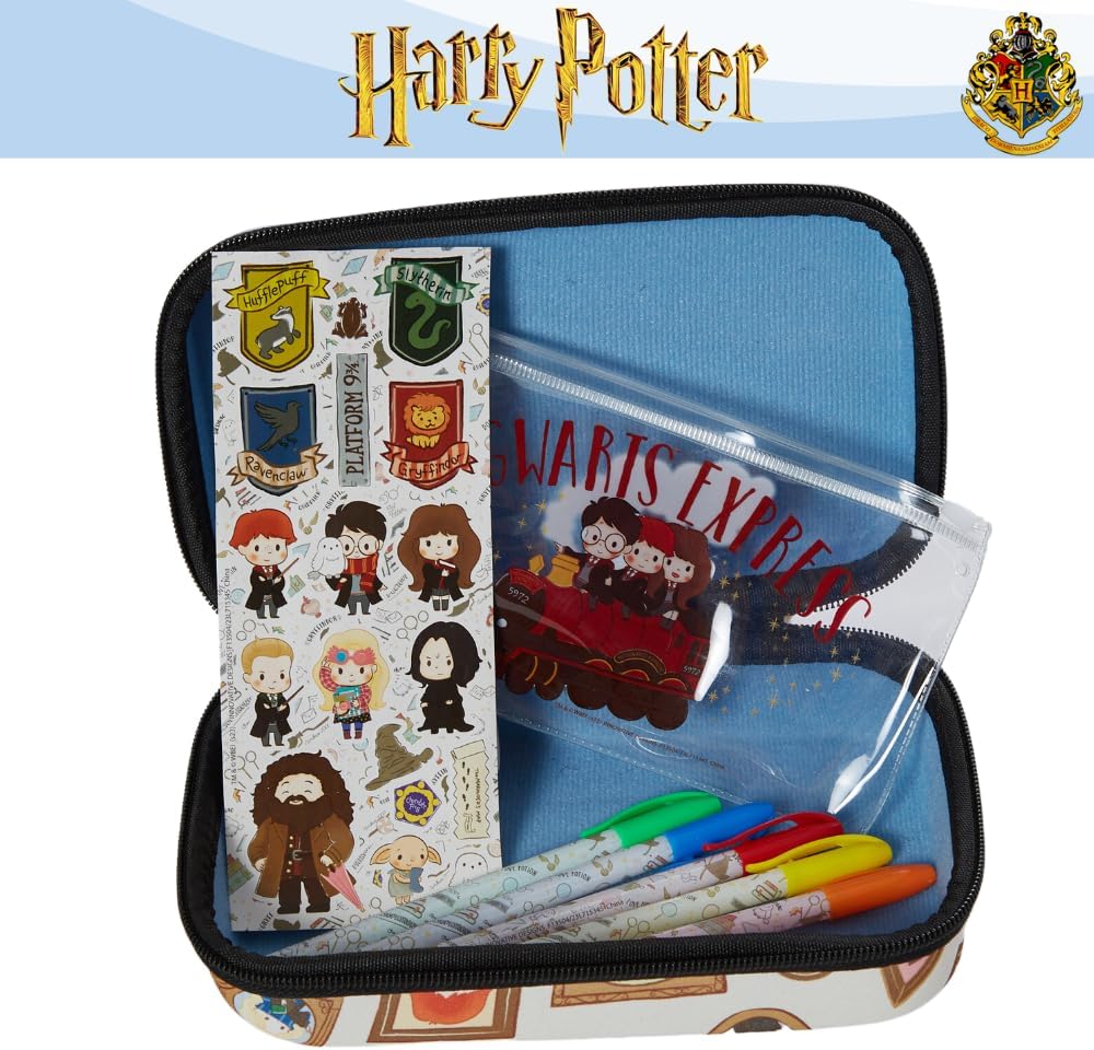 Innovative Designs Harry Potter Hogwarts Pencil Case Set with Stickers and Gel Pens for Kids, Molded with Zip Closure
